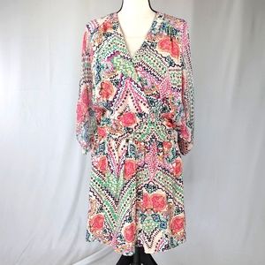 Maeve Colorful Geometric Print Surplice Neckline Peekaboo Back Cocktail Dress